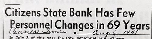 Citizens State Bank has Few Personnel Changes in 69 Years
